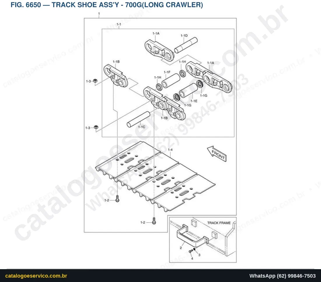 Vista explodida Track Shoe Ass'Y - 700G(Long Crawler) - Catálogo de Peças Doosan DX140LCR-3