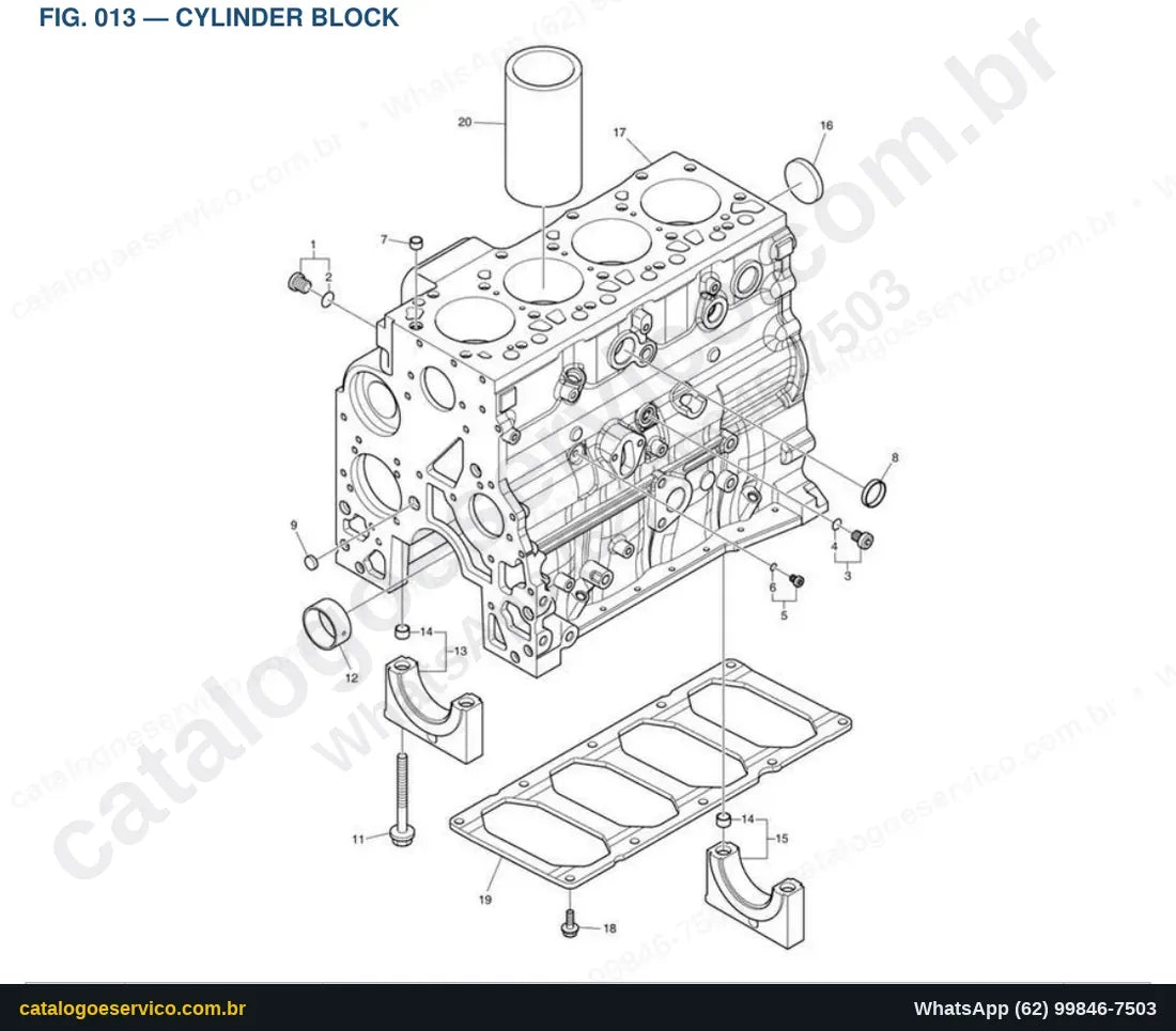 Vista explodida Cylinder Block - Catálogo de Peças Doosan DX140LCR