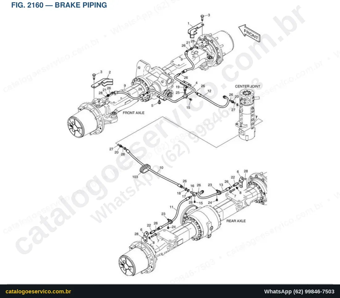 Vista explodida Brake Piping - Catálogo de Peças Doosan DX140W-3 (DIEU EXP)