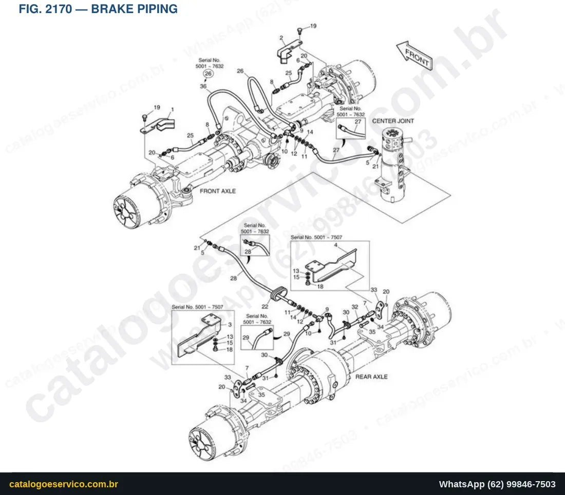 Vista explodida Brake Piping - Catálogo de Peças Doosan DX140W Tier II