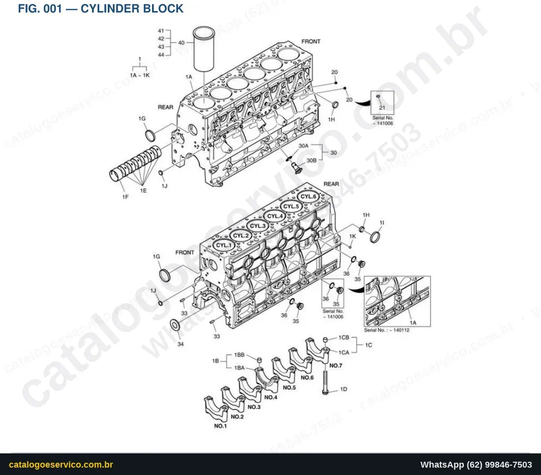 Vista explodida Cylinder Block - Catálogo de Peças Doosan DX160LC-3