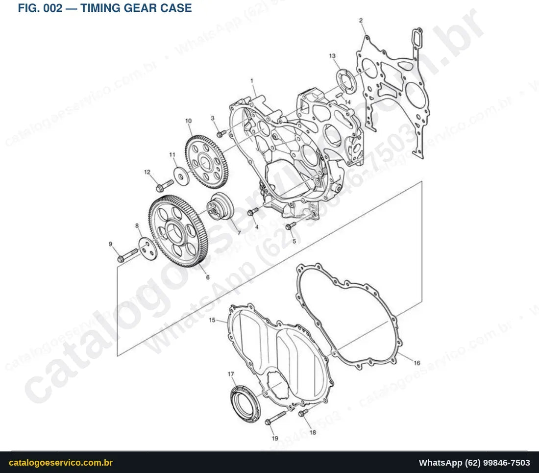 Vista explodida Timing Gear Case - Catálogo de Peças Doosan DX160LC-5