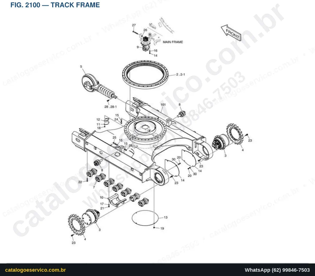 Vista explodida Track Frame - Catálogo de Peças Doosan DX160LC-5