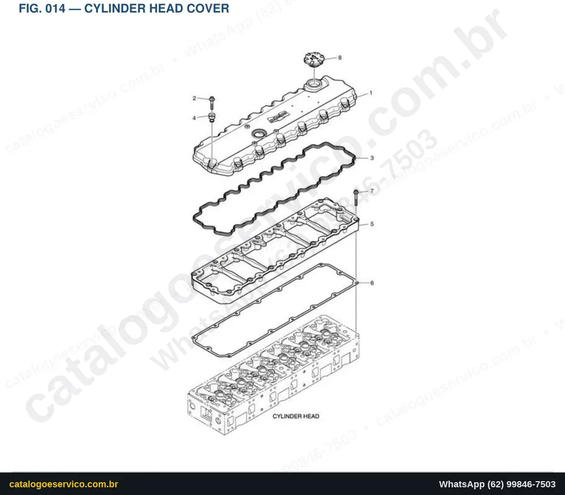 Vista explodida Cylinder Head Cover - Catálogo de Peças Doosan DX160W-3 (DI EXP)
