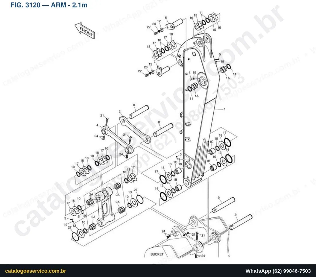 Vista explodida Arm - 2.1M - Catálogo de Peças Doosan DX160W-3 (DIEU EXP)