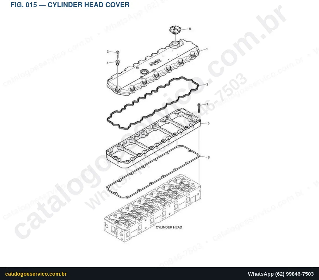 Vista explodida Cylinder Head Cover - Catálogo de Peças Doosan DX160W-5