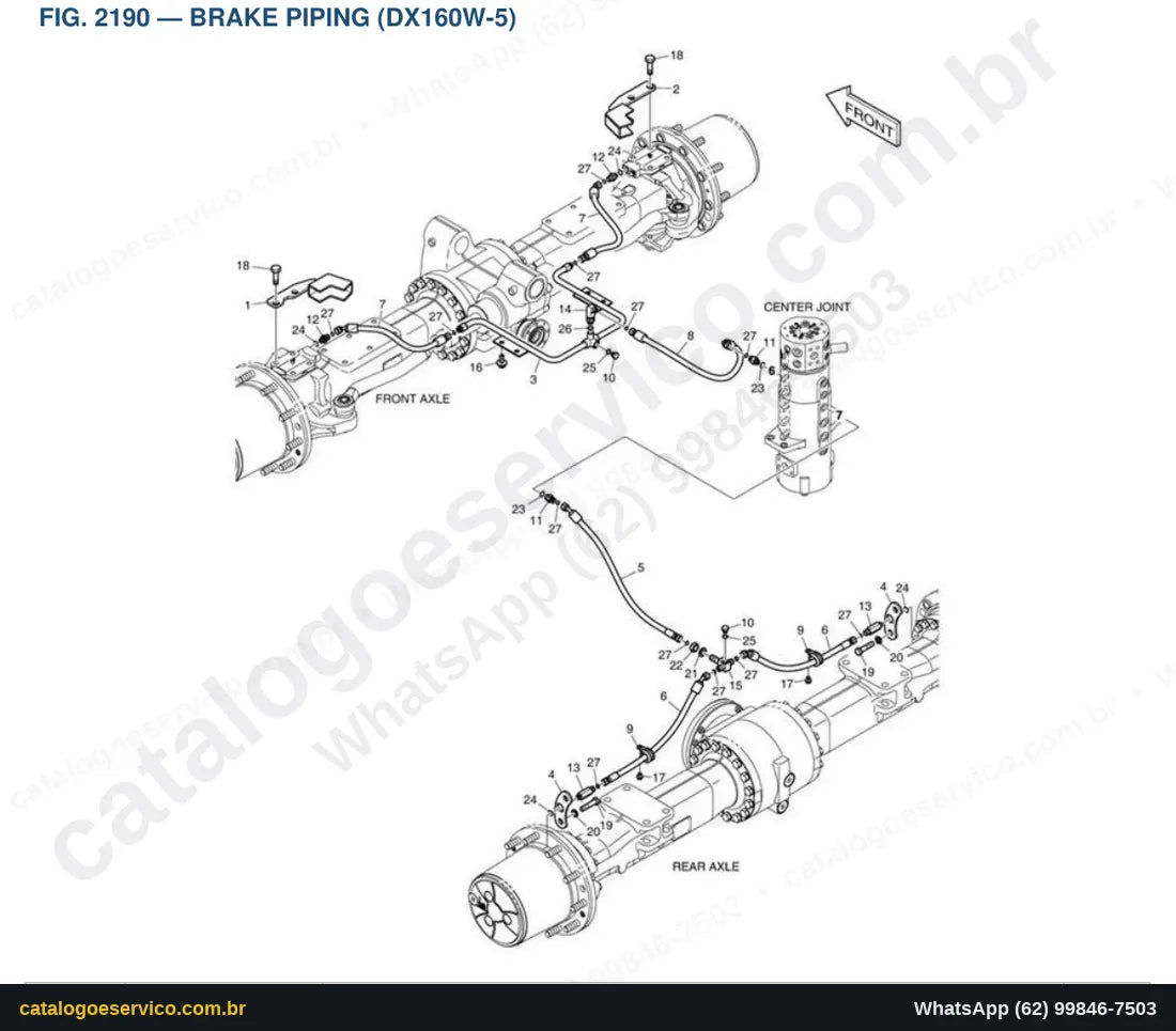 Vista explodida Brake Piping (Dx160W-5) - Catálogo de Peças Doosan DX160W-5