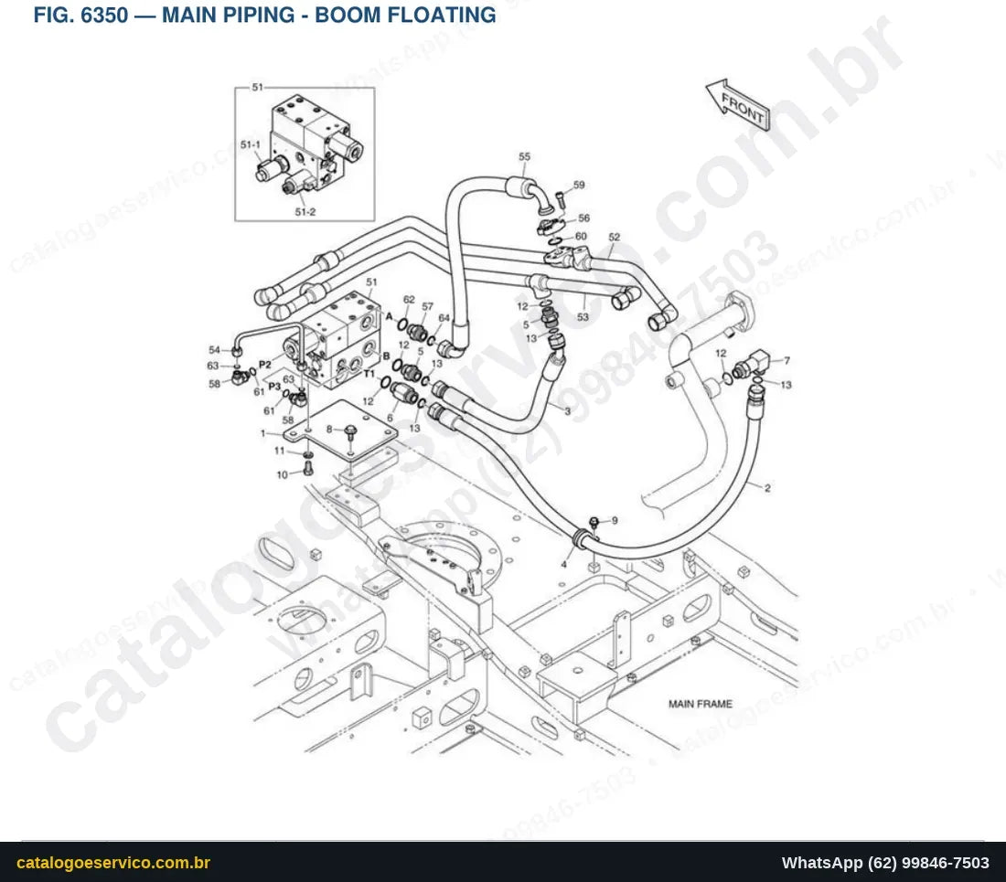 Vista explodida Main Piping - Boom Floating - Catálogo de Peças Doosan DX160W-5