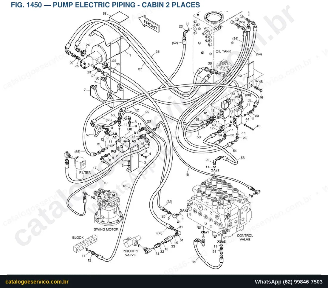 Vista explodida Pump Electric Piping - Cabin 2 Places - Catálogo de Peças Doosan DX160W Rail Way