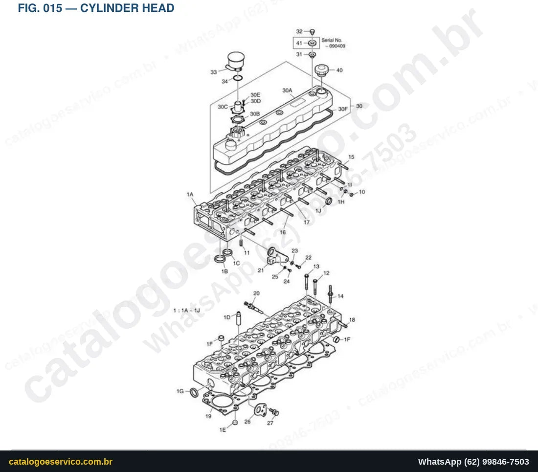 Vista explodida Cylinder Head - Catálogo de Peças Doosan DX160W Tier II