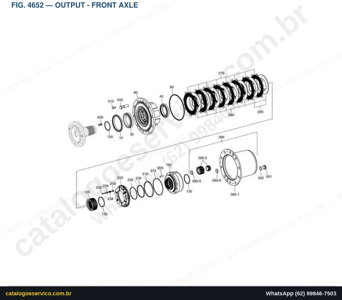 Vista explodida Output - Front Axle - Catálogo de Peças Doosan DX160W Tier III