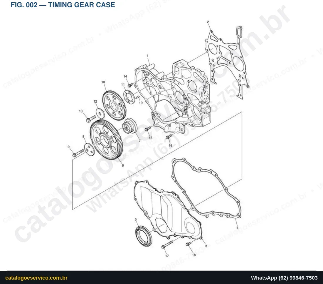 Vista explodida Timing Gear Case - Catálogo de Peças Doosan DX165W-5