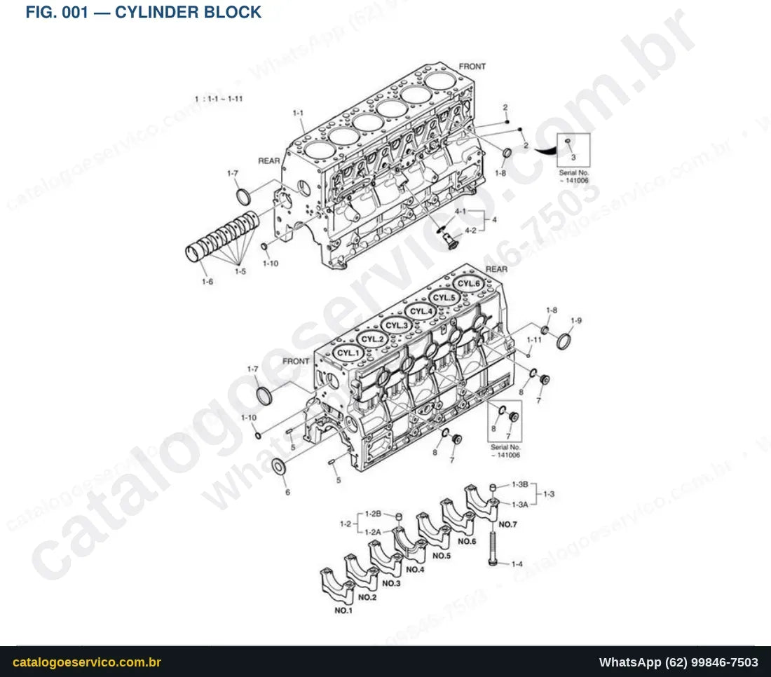 Vista explodida Cylinder Block - Catálogo de Peças Doosan DX170W-5