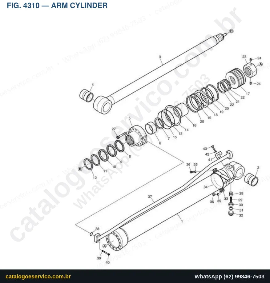 Vista explodida Arm Cylinder - Catálogo de Peças Doosan DX170W-5