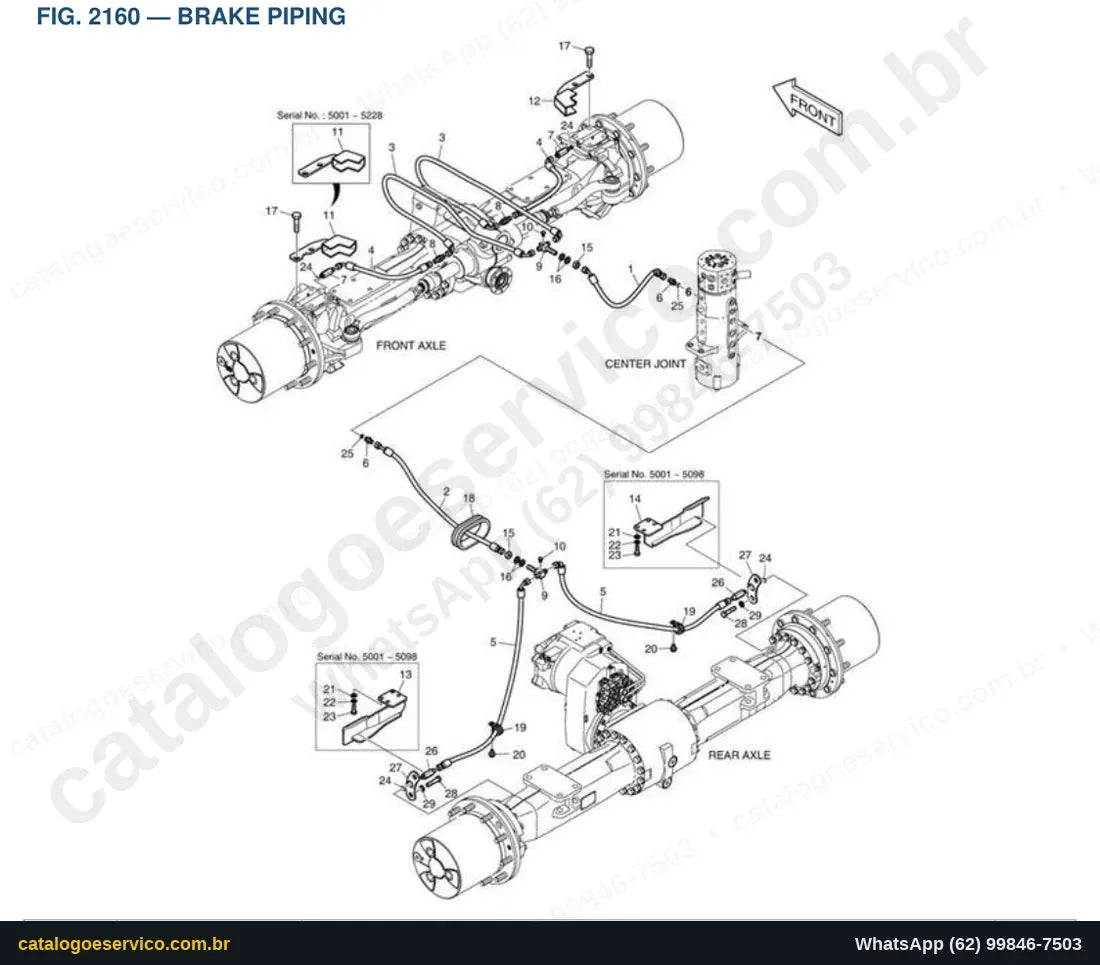 Vista explodida Brake Piping - Catálogo de Peças Doosan DX170W