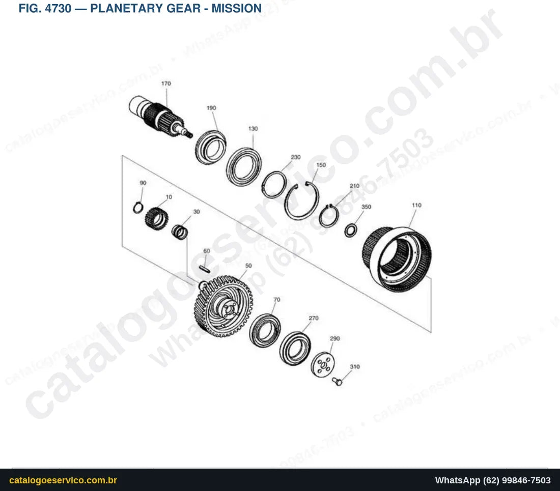 Vista explodida Planetary Gear - Mission - Catálogo de Peças Doosan DX170W