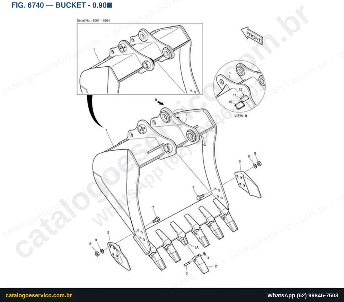 Vista explodida Bucket - 0.90■ - Catálogo de Peças Doosan DX170W