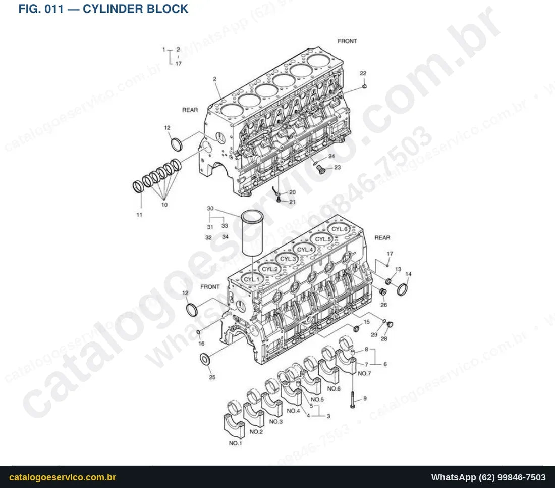 Vista explodida Cylinder Block - Catálogo de Peças Doosan DX180LC (DIEU EXP)