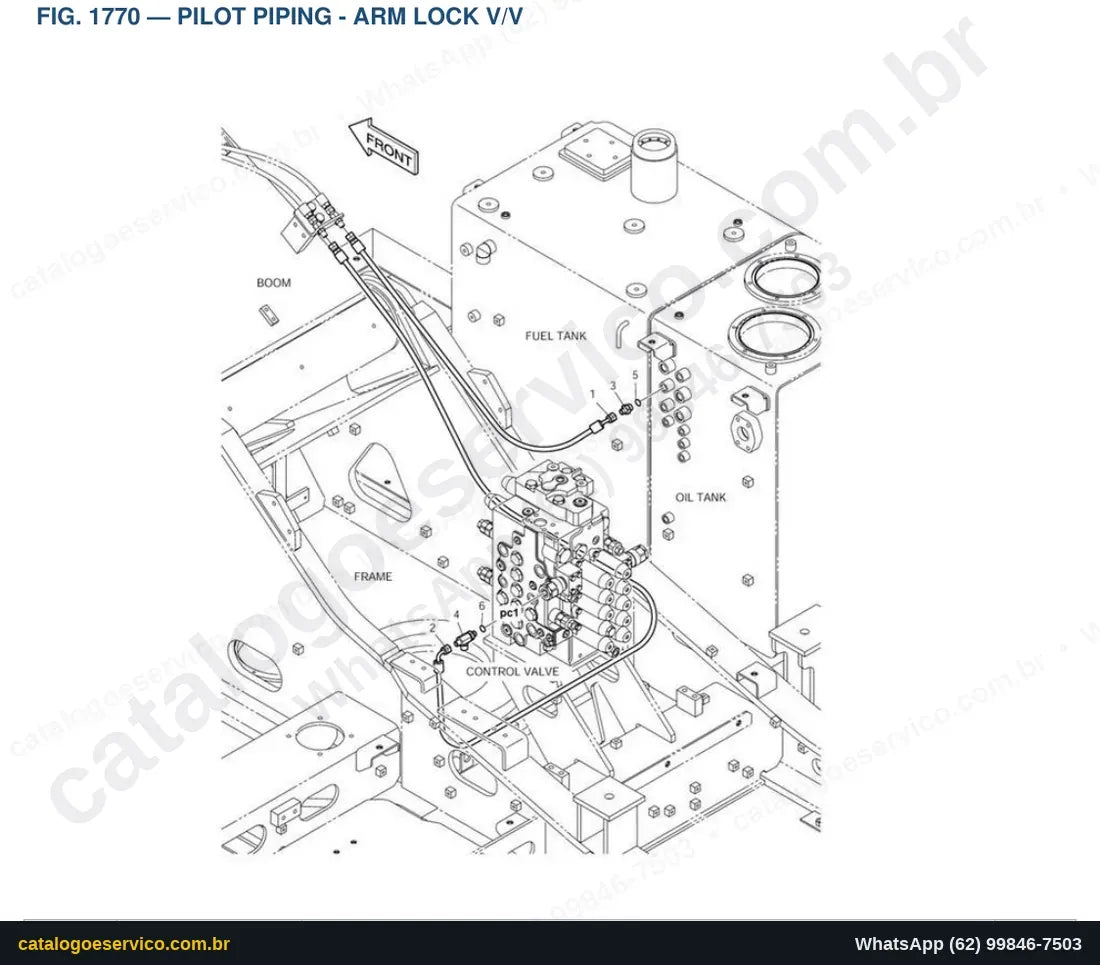 Vista explodida Pilot Piping - Arm Lock V/V - Catálogo de Peças Doosan DX180LC (DIEU EXP)