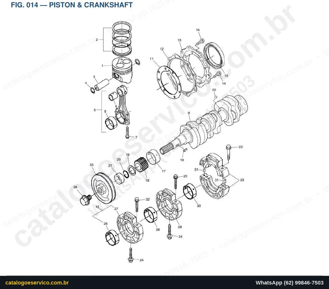 Vista explodida Piston & Crankshaft - Catálogo de Peças Doosan DX19