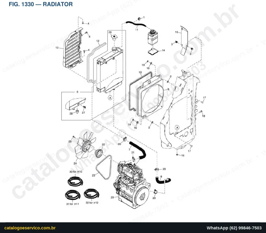 Vista explodida Radiator - Catálogo de Peças Doosan DX19
