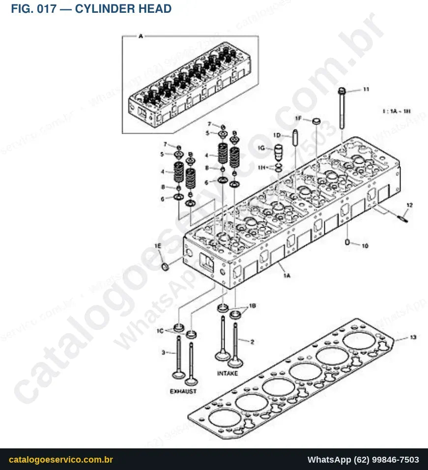 Vista explodida Cylinder Head - Catálogo de Peças Doosan DX190W