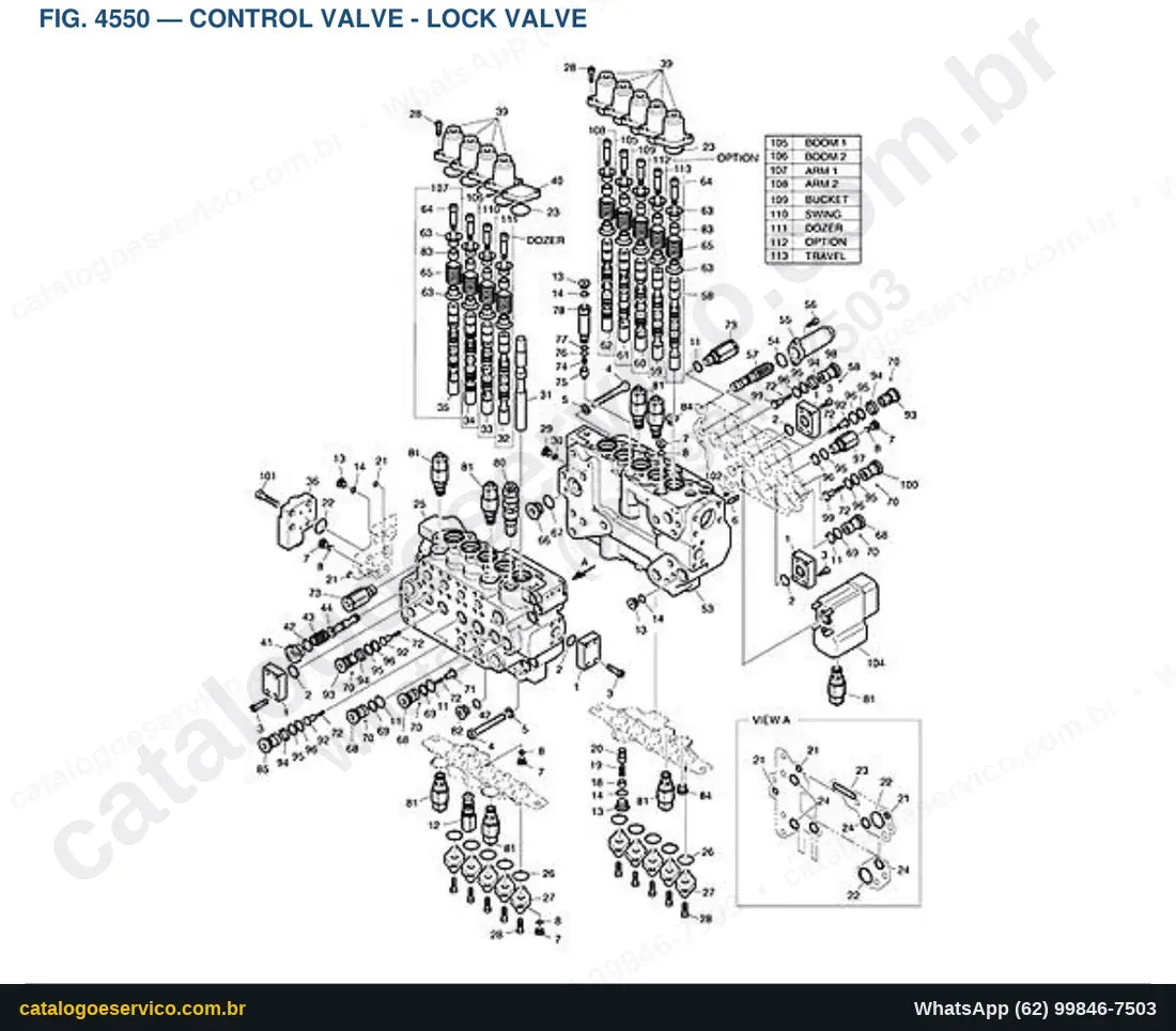 Vista explodida Control Valve - Lock Valve - Catálogo de Peças Doosan DX190W