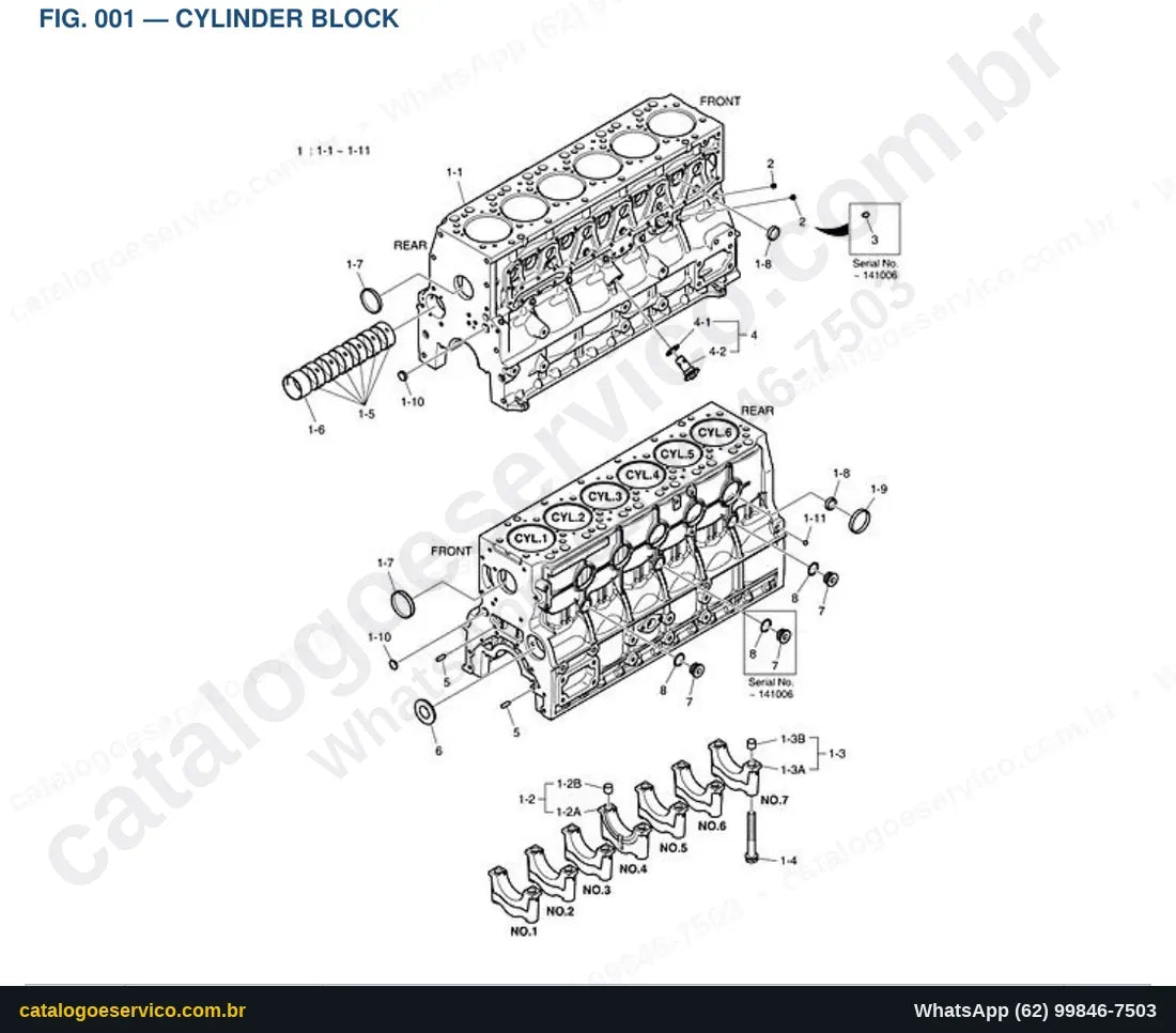 Vista explodida Cylinder Block - Catálogo de Peças Doosan DX210W-5