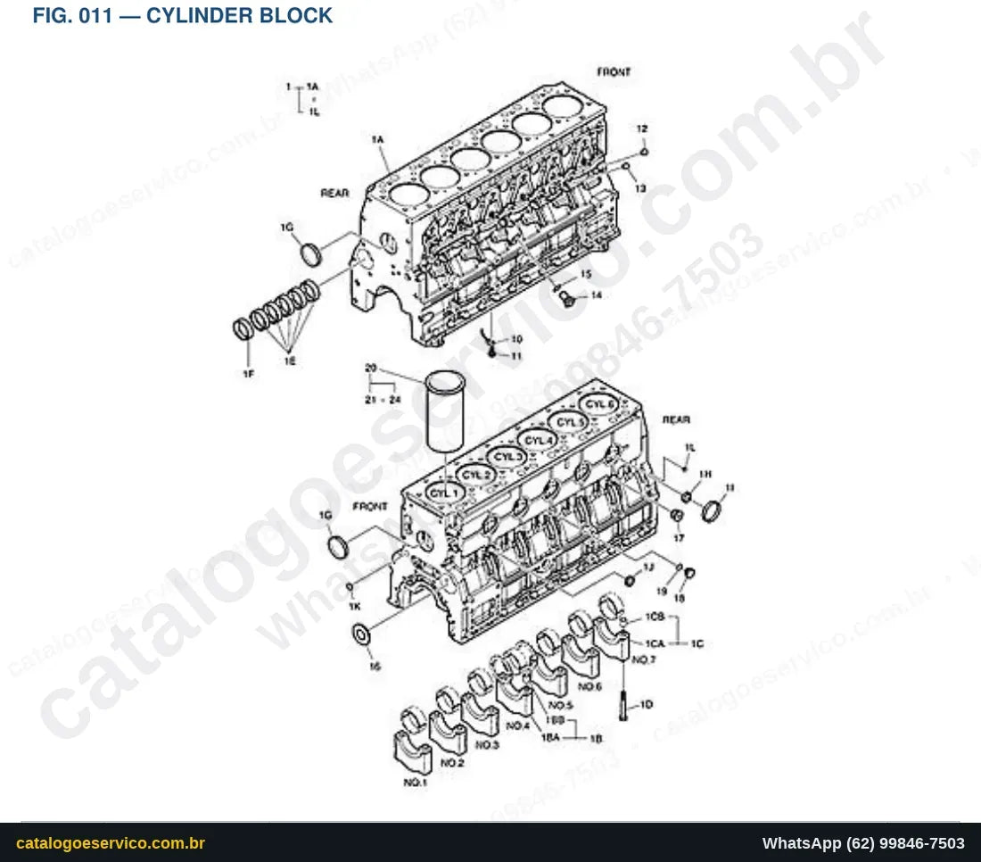 Vista explodida Cylinder Block - Catálogo de Peças Doosan DX210W