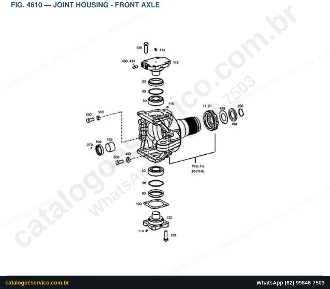 Vista explodida Joint Housing - Front Axle - Catálogo de Peças Doosan DX210W