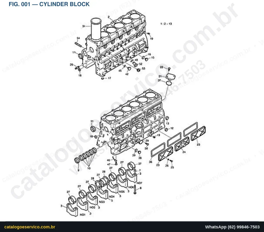 Vista explodida Cylinder Block - Catálogo de Peças Doosan DX220A