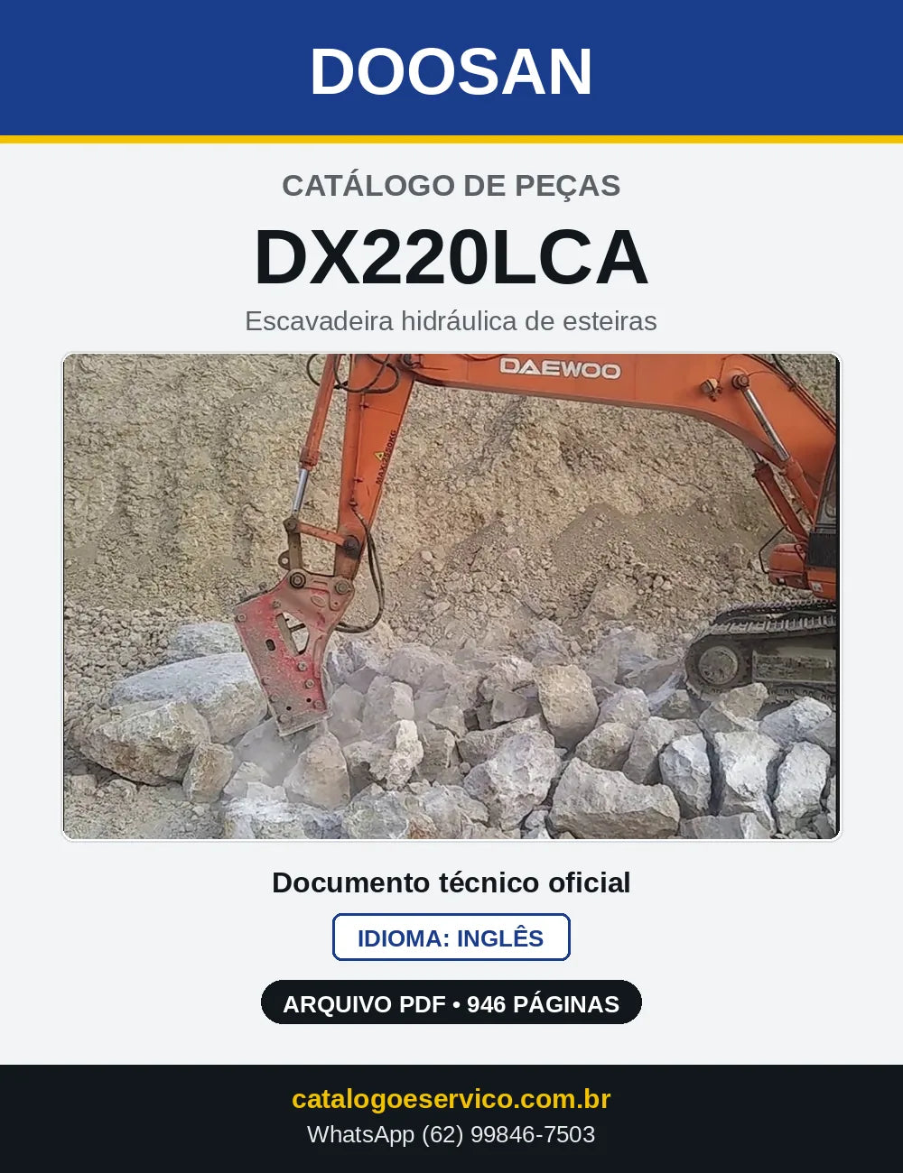 Capa do Catálogo de Peças Doosan DX220LCA em PDF