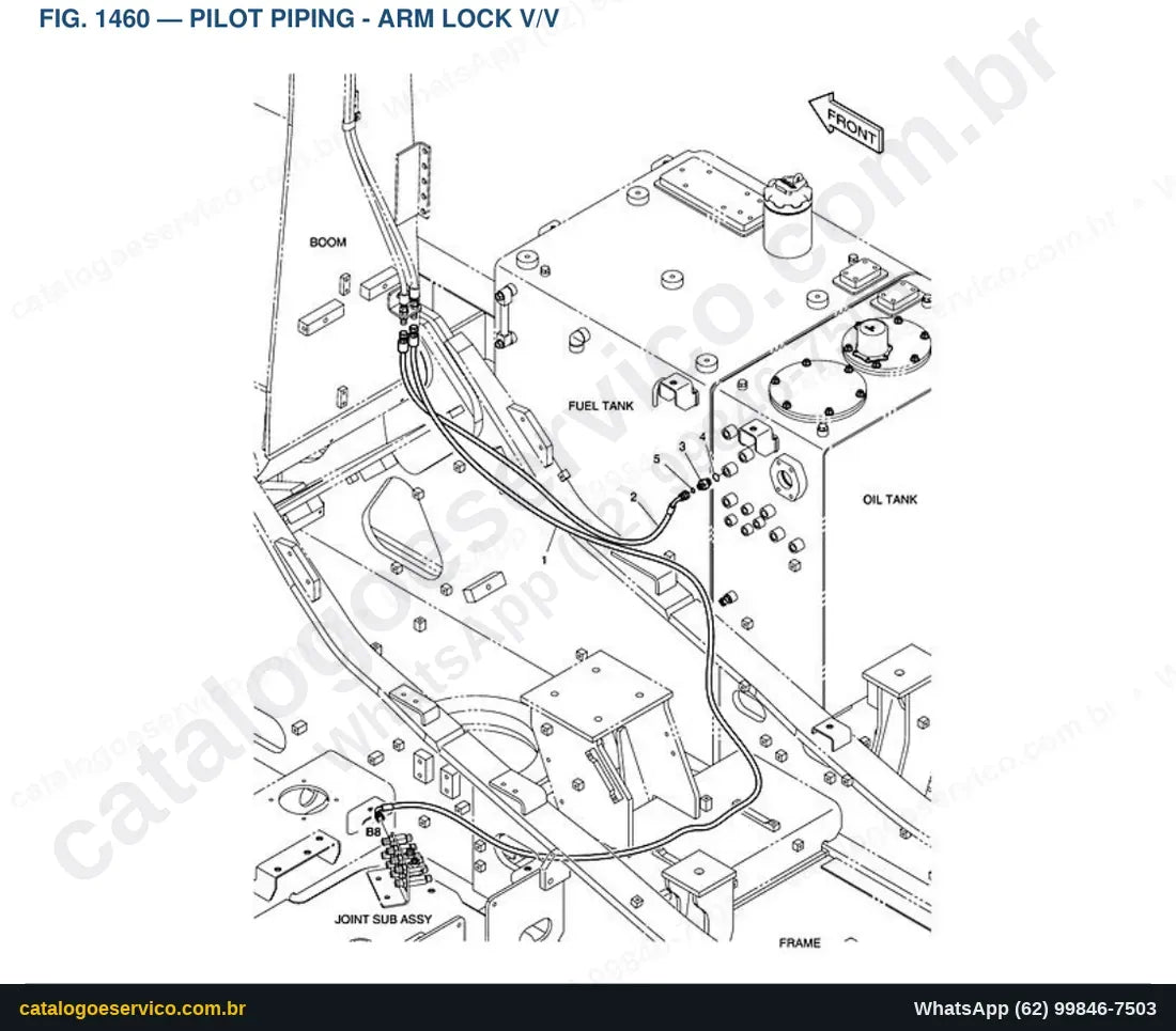 Vista explodida Pilot Piping - Arm Lock V/V - Catálogo de Peças Doosan DX225LC-3 (DIEU EXP)