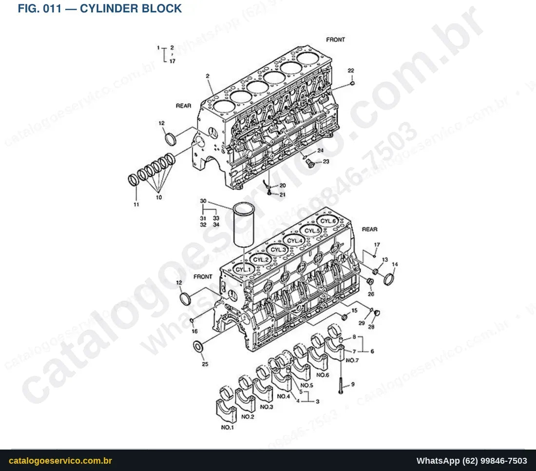 Vista explodida Cylinder Block - Catálogo de Peças Doosan DX225LC (DI EXP)