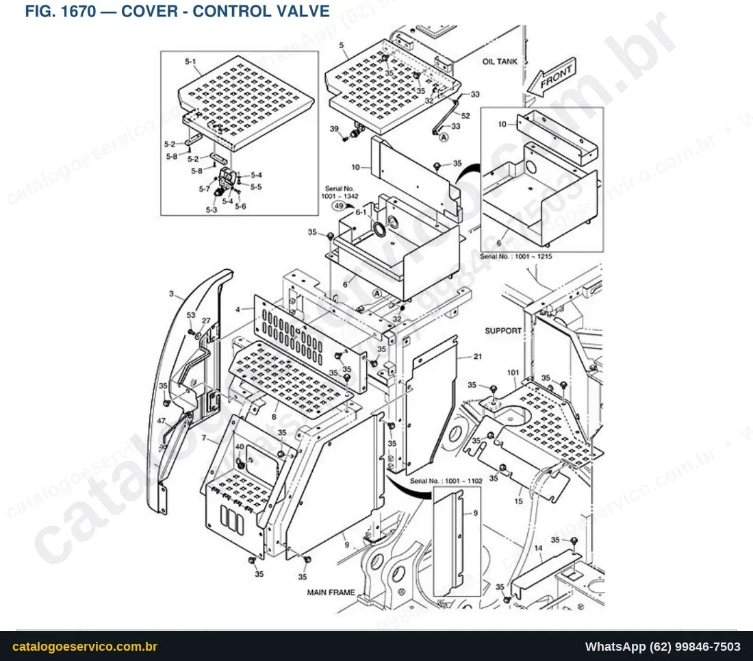 Vista explodida Cover - Control Valve - Catálogo de Peças Doosan DX235LCR-5