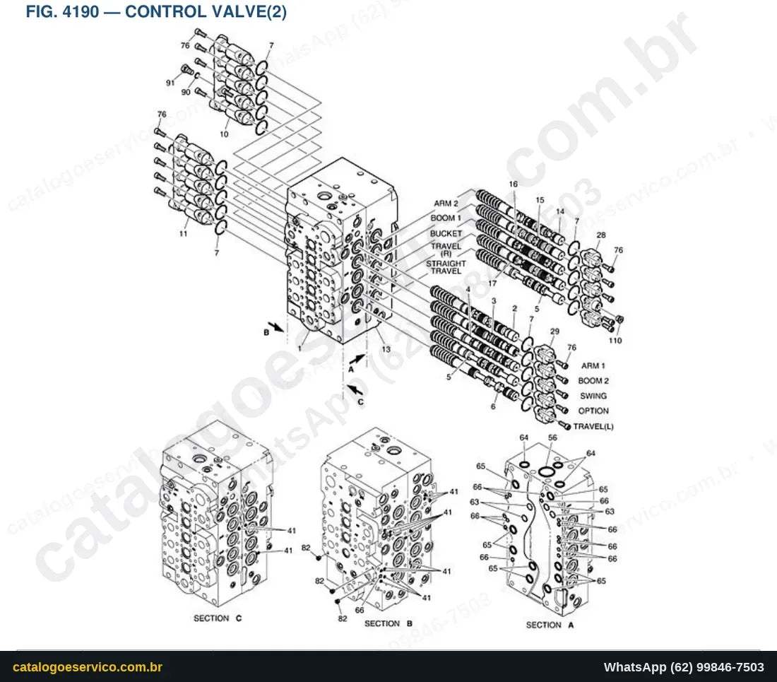 Vista explodida Control Valve(2) - Catálogo de Peças Doosan DX235LCR-5
