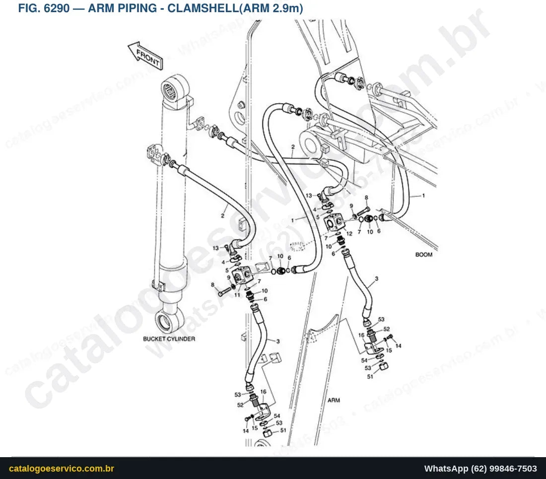 Vista explodida Arm Piping - Clamshell(Arm 2.9M) - Catálogo de Peças Doosan DX235LCR-5