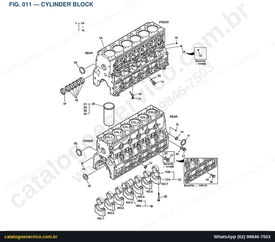 Vista explodida Cylinder Block - Catálogo de Peças Doosan DX235LCR
