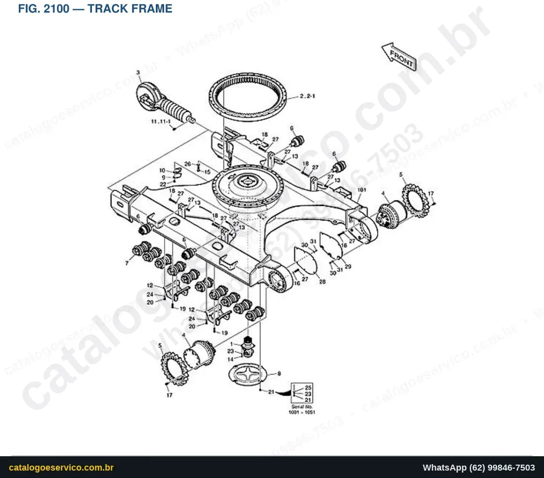 Vista explodida Track Frame - Catálogo de Peças Doosan DX255LC-5