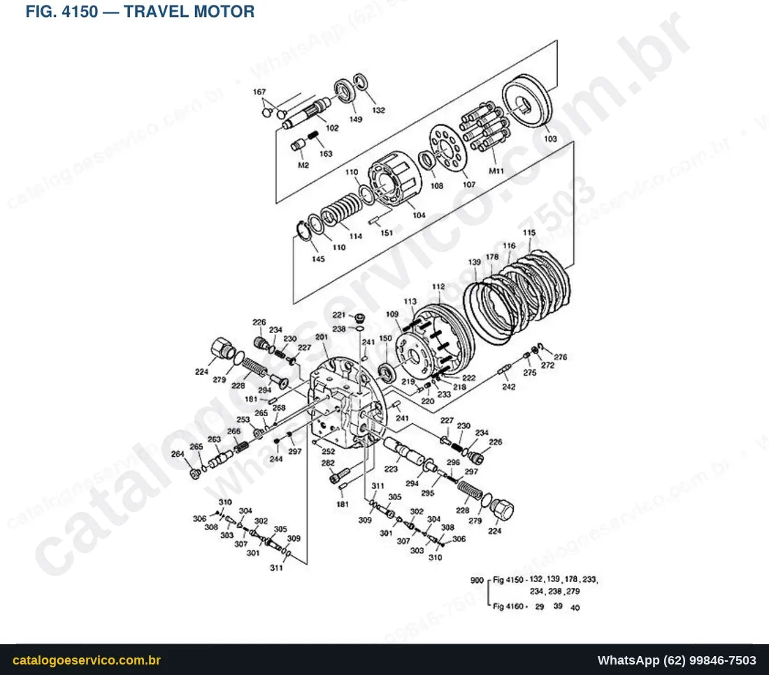 Vista explodida Travel Motor - Catálogo de Peças Doosan DX255LC (DIEU EXP)