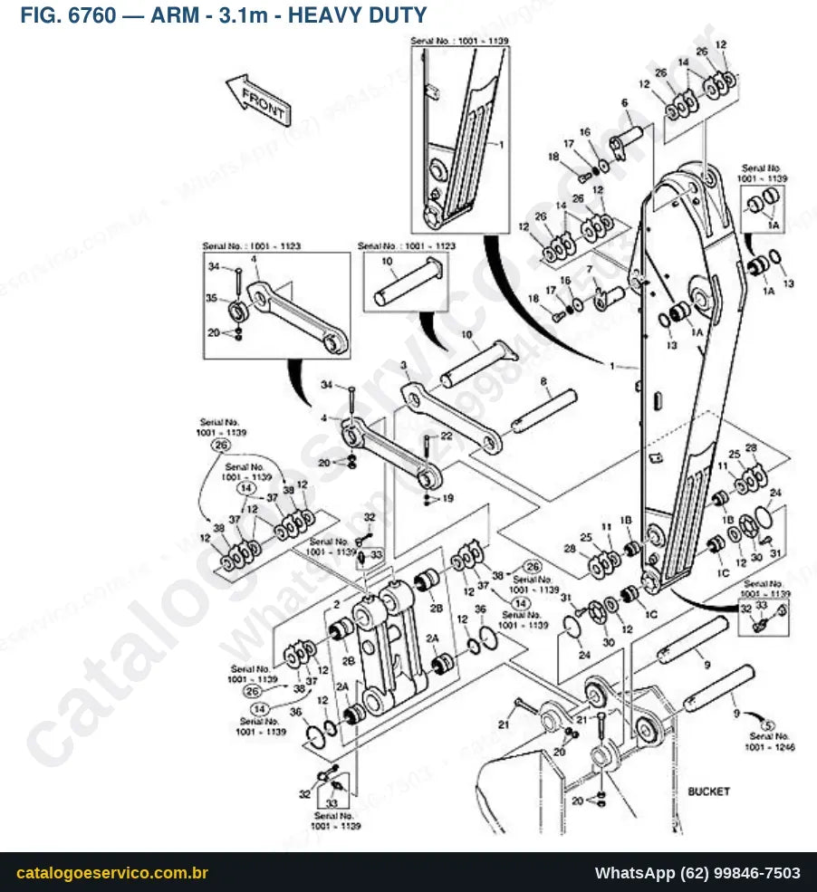 Vista explodida Arm - 3.1M - Heavy Duty - Catálogo de Peças Doosan DX300LC-3 (DI EXP)