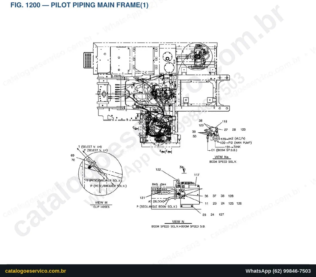 Vista explodida Pilot Piping Main Frame(1) - Catálogo de Peças Doosan DX300LC Demolition