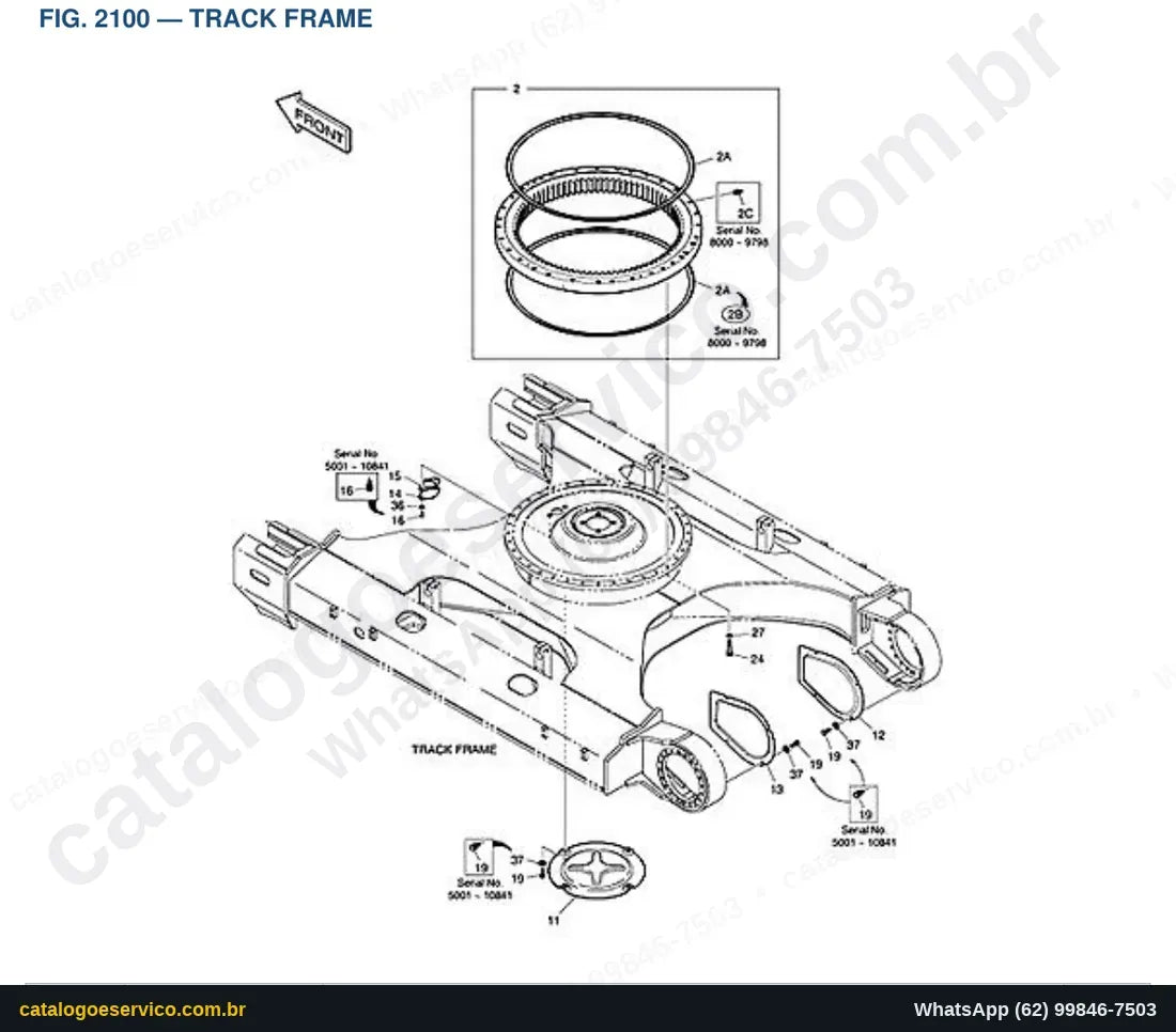 Vista explodida Track Frame - Catálogo de Peças Doosan DX300LC (DI EXP)