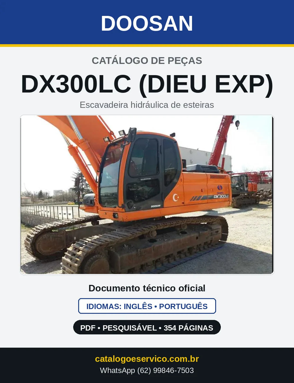 Capa do Catálogo de Peças Doosan DX300LC (DIEU EXP) em PDF, inglês e português
