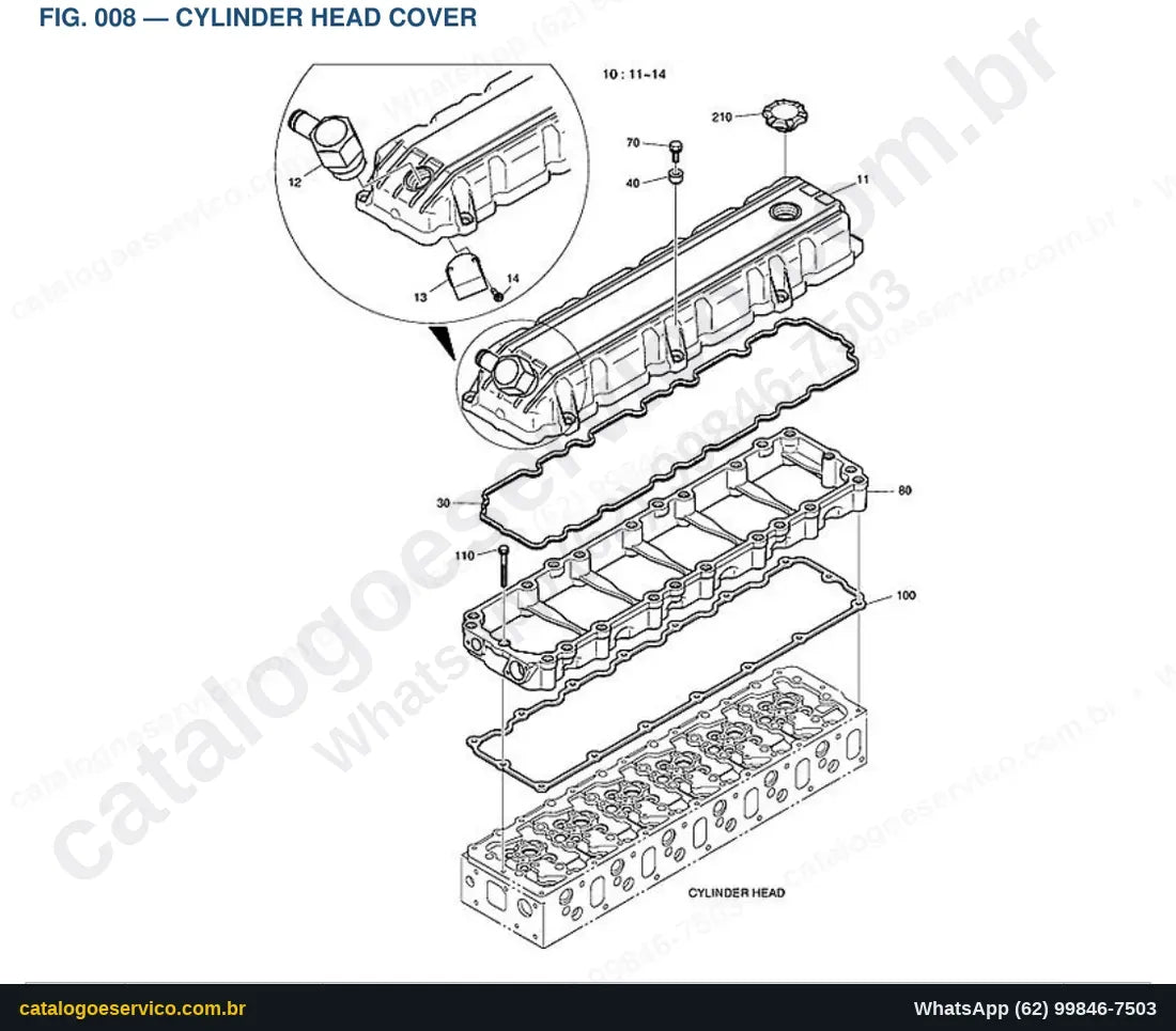 Vista explodida Cylinder Head Cover - Catálogo de Peças Doosan DX300LC (DIEU EXP)