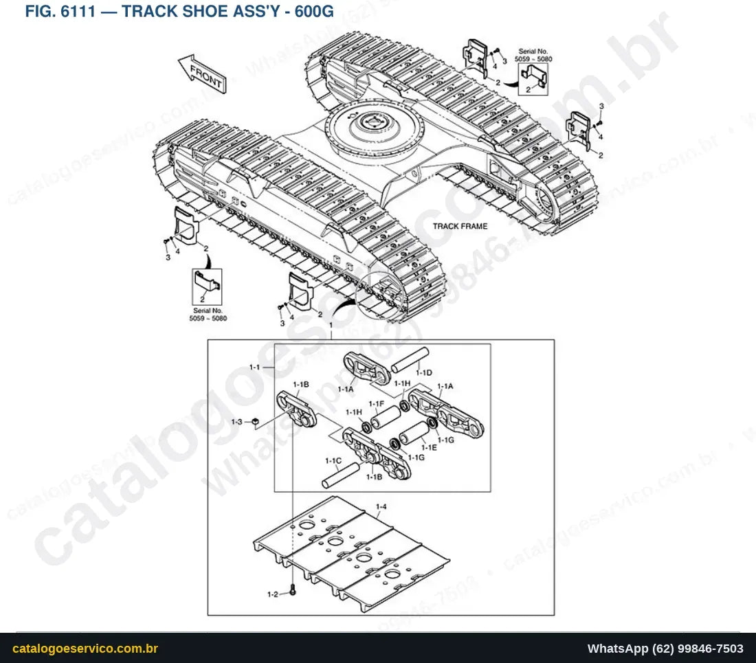 Vista explodida Track Shoe Ass'Y - 600G - Catálogo de Peças Doosan DX300LL