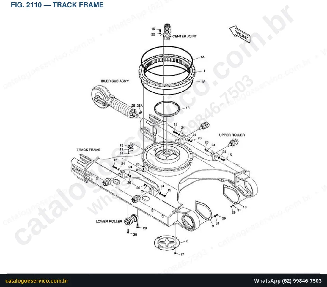 Vista explodida Track Frame - Catálogo de Peças Doosan DX340LC-3