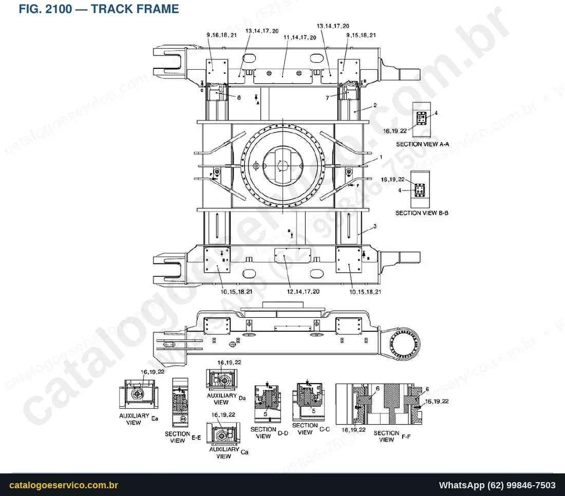 Vista explodida Track Frame - Catálogo de Peças Doosan DX340LC Demolition