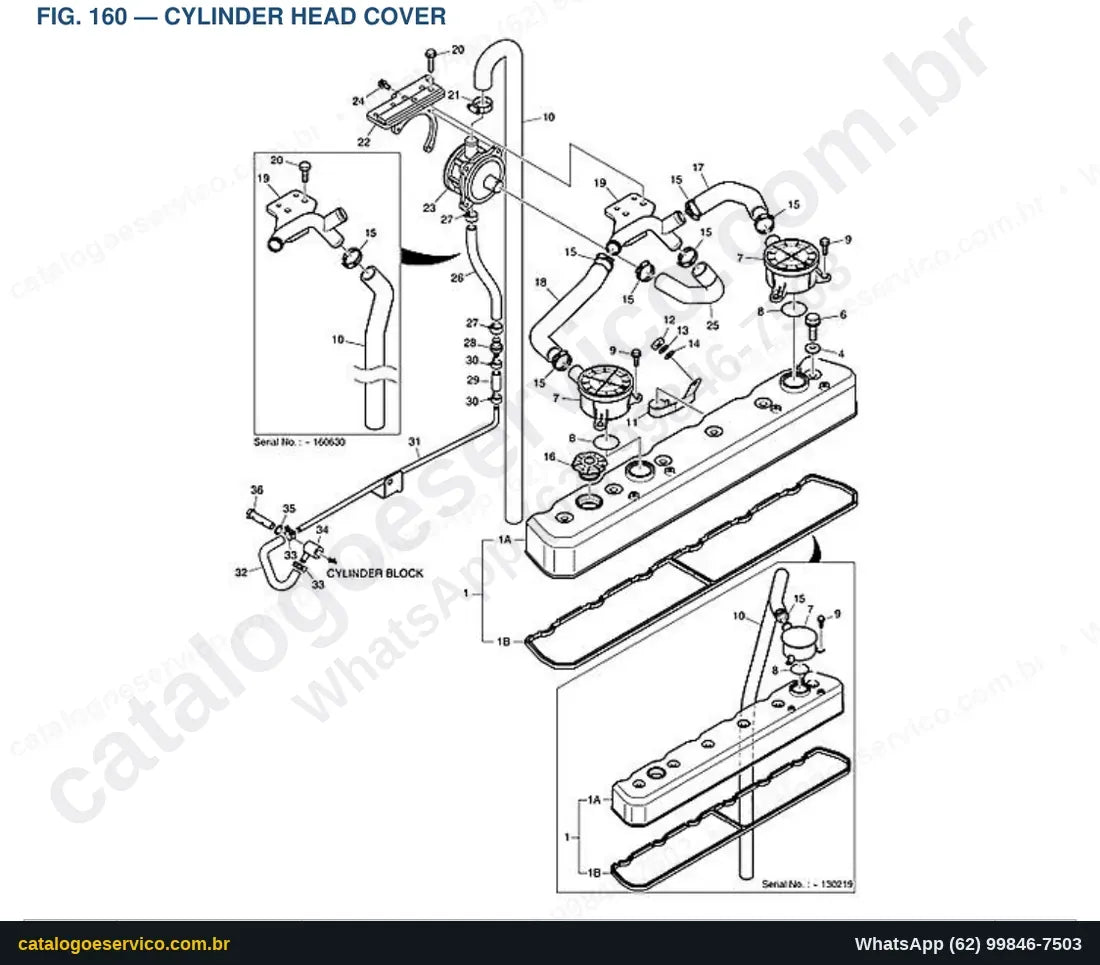 Vista explodida Cylinder Head Cover - Catálogo de Peças Doosan DX340LCA