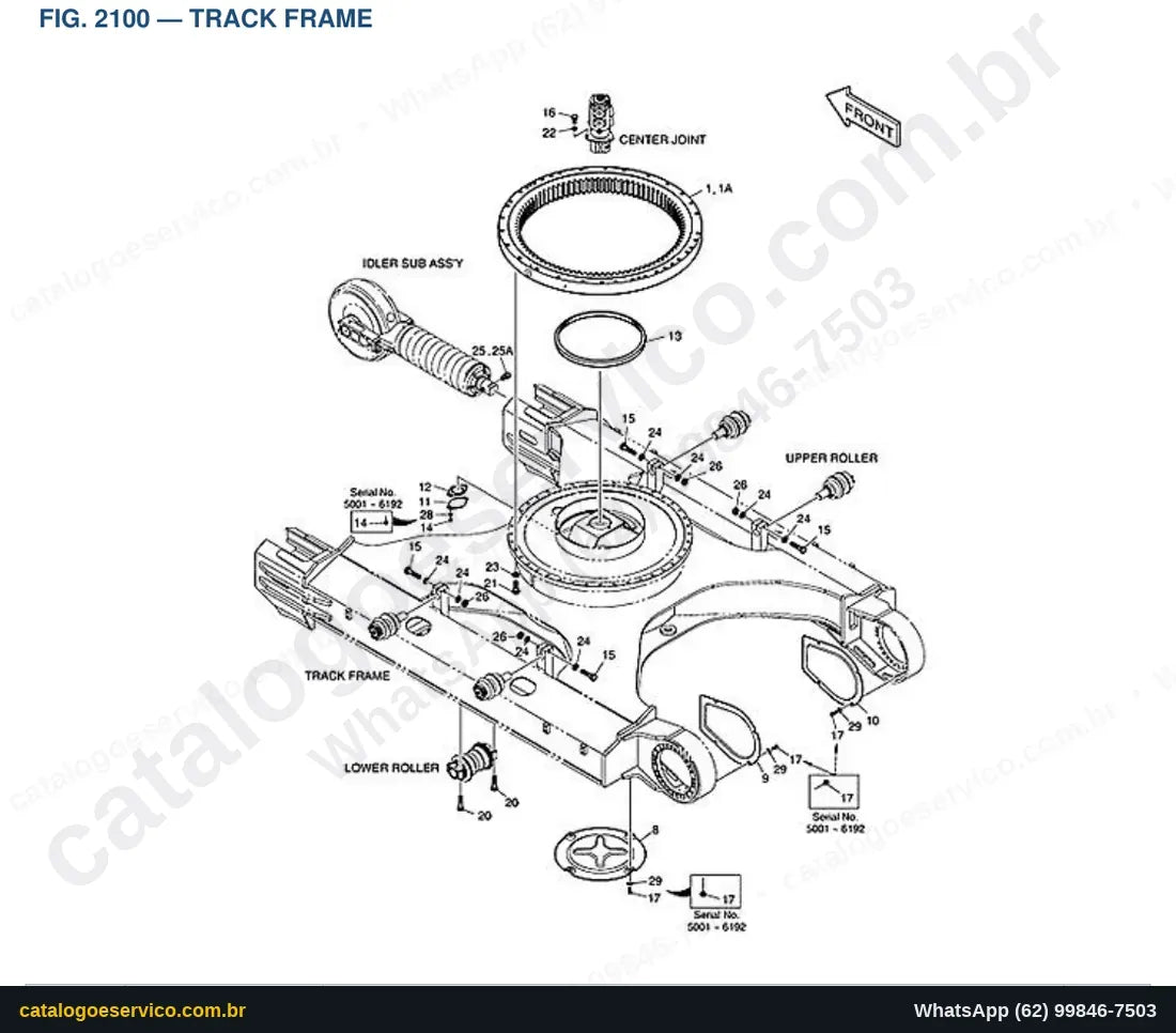 Vista explodida Track Frame - Catálogo de Peças Doosan DX340LCA
